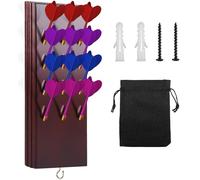 Support de fléchettes en bois pour 12 fléchettes, support de fléchettes mural, support de fléchettes en bois massif avec crochets en métal et sac de rangement, pour fléchettes en acier et accessoires