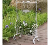 Support de fleurs en métal blanc - 76 cm de haut - Support d'angle pour suspendre des paniers de plantes avec panneau de bienvenue décoratif - Support de fleurs pour plantes d'intérieur, terrasse et