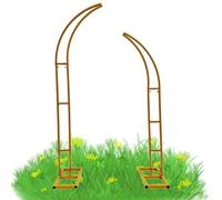 Support de fleurs en métal multicouche avec arche incurvée, design à double usage pour plantes grimpantes et décoration de fête, présentoir floral élégant et ancrages au sol inclus
