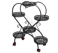 Support de fleurs Noir 6 plantes en pot supports à métal avec roue étagère fleurs 60 x 25 80 cm présentoir de style forme coeur