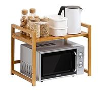 Support de four à micro-ondes en bambou avec Spice Nizer à 2 niveaux pour grille-pain à micro-ondes et appareils électroménagers, solution élégante et durable pour économiser de l'espace