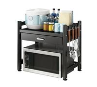 Support de four à micro-ondes en métal peu encombrant avec tiroir et crochet pour la maison et le bureau, étagère noire pour espaces compacts