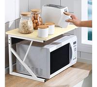 Support de Four à Micro-Ondes Étagère de Rangement pour Micro-Ondes, Tablette de Comptoir de Cuisine Multifonction de Stockage, Meuble Micro Onde en Acier au Carbone (Chêne Clair, 54x35x34.5 cm)