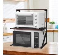 Support de Four à Micro-Ondes Étagère de Rangement pour Micro-Ondes, Tablette de Comptoir de Cuisine Multifonction de Stockage, Meuble Micro Onde en Acier au Carbone (Noir-2 Couches, 65x54x30 cm)