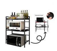 Support de Four à Micro-Ondes Extensible-MENEGDA-Étagère de Cuisine en Métal-3 Niveaux-6 Crochets-Acier-Noir-(40-63 )×36×77cm