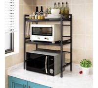 Support de Four à Micro-Ondes Extensible, Meuble Micro Ondes Cuisine Rangement, Étagère Extensible Micro Onde à Poser, Equipé d'un Crochet, en Acier au Carbone (Noir/3 Couches,40-64x36.5x78 cm)