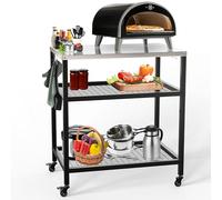 Support de four à pizza d'extérieur pour barbecue - Table de four à pizza en acier inoxydable - Table sur roulettes - Table de préparation des aliments - Support de barbecue pour cuisine, terrasse,