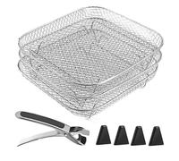 Support de friteuse à air multicouche résistant à la chaleur 3 couches carré rond rectangulaire ensemble déshydrateur en acier inoxydable avec 4 pieds en silicone clip anti-brûlure carré