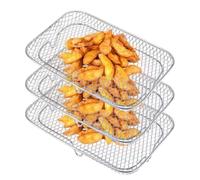 Support de friture à air pour four, support friteuse à air | Supports carrés pour friteuse à air en maille à 3 niveaux, support de brochettes pour congélateur, support de déshydrateur amovible,