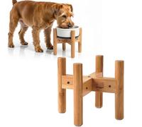 Support de gamelle pour Petits Chiens - Hauteur 19,1 cm, réglable de 15,2 à 20,3 cm de Large - Support pour Chiot, Petit Chien - Bambou