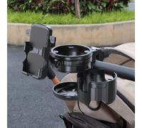 Support de gobelet et téléphone pour poussette 3-en-1, support de gobelet multifonctionnel pour poussette avec support de téléphone réglable à 360°, support de gobelet pour déambulateur, fauteuil