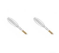 Support de grille à poisson en acier inoxydable pour barbecue - 56 x 12 cm - Double face - Avec poignée en bois - Compatible avec les barbecues à gaz, charbon et électriques