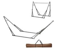 Support de Hamac 3 en 1 Pliable pour Fauteuil Suspendu et Étendoir en Acier Noir Résistant aux Intempéries 290x92x88 cm