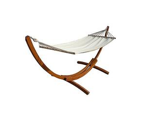 Support de hamac bois Mélèze - Arc - L.3,21 x l.1,23 m + toile de hamac coton couleur lin & bois d'écartement - max. 150 kg