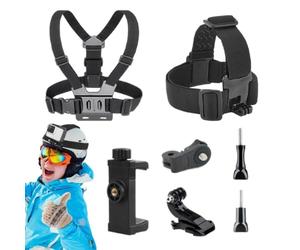 Support De Harnais De Poitrine pour Caméra - Sangle d'action Réglable | Support De Sécurité pour Téléphone Portable | Ensemble De Sept Pièces en Nylon ABS, Bandeau, Crochet en J, Adaptateur De Clip À