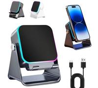 Support de haut-parleur audio sans fil à induction 4 en 1 avec supports de téléphone réglables, rechargeable 1500 mAh, modes d'éclairage RVB pour la maison, le bureau et les voyages (noir)