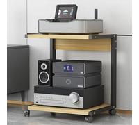 Support de haut-parleur HiFi à roulettes en bois pour imprimante à 2 niveaux, meuble TV, table d'appoint mobile pour la maison, le bureau et l'école (noir, 50 x 40 x 30 cm)