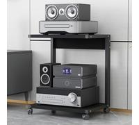Support de haut-parleur HiFi et étagère mobile pour imprimante - Table d'appoint à roulettes à 2 niveaux pour tourne-disque TV et mobilier de bureau à domicile (noir 50 x 40 x 65 cm) - Design