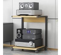 Support de haut-parleur HiFi mobile pour imprimante, tourne-disque, table d'appoint roulante à 2 niveaux, meuble en bois pour la maison, le bureau et l'école (noir, 50 x 40 x 30 cm)
