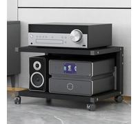 Support de haut-parleur mobile et table de tourne-disque à roulettes - Meuble TV en bois à 2 étages et support d'imprimante pour la maison, le bureau et l'école - Noir élégant (50 x 40 x 35 cm)