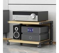 Support de haut-parleur mobile pour imprimante à 2 niveaux, meuble TV à roulettes, table d'appoint pour tourne-disque, meuble en bois pour la maison, le bureau, l'école (couleur bois, 50 x 40 x 35 cm)