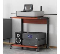 Support de haut-parleur roulant en bois pour imprimante mobile à 2 niveaux pour la maison, le bureau, l'école (teck 50 x 40 x 55 cm) - Meuble élégant et fonctionnel