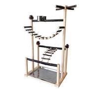 Support de jeu en bois pour oiseaux avec plateau de nettoyage amovible, tasses d'alimentation, vis métalliques, échelle d'escalade pour perroquet