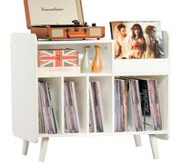 Support de joueur, grande table de tourne-disque avec rangement ouvert en vinyle et étagère de présentation pouvant contenir jusqu'à 350 albums, plateau tournant en bois du milieu du siècle pour salon