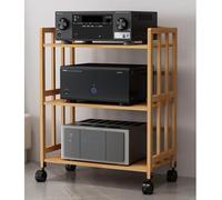 Support de lecteur DVD en bois à 3 niveaux - Tour de support audio mobile pour salon et bureau pour appareils de 50 à 78 cm de hauteur et 70 cm de long - Support élégant pour tourne-disque