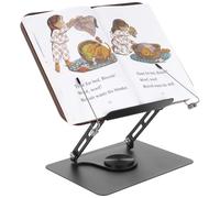 Support de lecture marron, rotation 360°, hauteur réglable 4,4 à 39 cm, pupitre pliable en acier carbone pour lire, cuisiner, étudier et enseigner