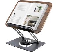 Support de lecture réglable en bois avec base rotative à 360 °, support de livre de recettes avec clip latéral pour recette, magazine, tablette, ordinateur portable, rétro élégant