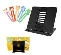 Support de Lecture Réglable en Métal, Antidérapant et Pliable - Porte-Livre de Cuisine Avec 5 Signets Pour Enfants (Noir)
