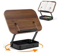 Support de lecture rotatif à 360° en bois pour la lecture, support de livre de cuisine réglable en hauteur avec espace de rangement, clip latéral, portable pliable pour recette, magazine, tablette