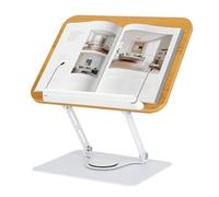 Support de livre ajustable, support de livre en bois pour la lecture avec base pivotante à 360°, support de livre de recettes avec pinces latérales élastiques de cuisine musique recettes tablette