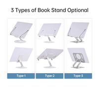 Support de livre de bureau réglable avec base rotative à 360 degrés et contrôle de la hauteur, support pliable en ABS blanc avec clips de page pour manuels scolaires et compatible (Tapez 2)