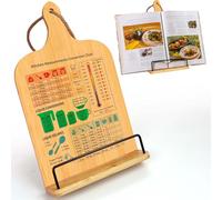 Support de livre de cuisine en bambou, support de livre de recettes avec tableau de conversion des mesures, cadeaux uniques pour les femmes, maman, grand-mère, épouse, sœur, amies.