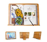 Support de Livre en Bambou. Porte-Livre avec 2 Supports de Page en Métal. Support Pliable et Réglable pour Ipad/Tablette/Livres de Cuisine/Support de Document de Bureau
