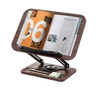 Support de Livre en Bois avec Base Pivotante 360° & Fente à Stylo - Lutrin Réglable avec Pince Élastique pour Pages - Porte-Livre Solide pour Livres de Cuisine, Manuels Scolaires, Recettes, Tablette