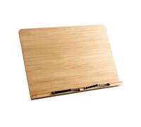 Support de livre mains libres en bois avec clip de page en métal, support de lecture réglable à 6 angles pour manuels scolaires, partitions de musique, support pliable