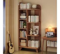 Support de livre moderne avec coins arrondis avec couches épaisses, étagères de rangement ouvertes, bibliothèque pouvant être installée sur la bibliothèque latérale gauche ou droite (marron)