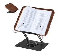 Support de livre pour la lecture, en bois, support de lecture réglable, rotatif à 360 °, support de livre de cuisine avec clip latéral, pliable, support de présentation pour tablette, recette