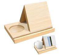 Support de livre triangulaire, repose-livre en bois pour lire avec porte-gobelet et support de téléphone intégrés, organisateur bureau multifonctionnel pour livres, tablette et tasse à café, trian
