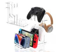 Support de manette de jeu en acrylique et support de casque, organiseur à plusieurs niveaux pour PS5 pour Xbox, étagère transparente pour 8 appareils, montage sans outil en 10 secondes (23 x 24 x 9 cm