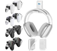 Support de Manette et Casque, Support Universel Murale pour Manettes Xbox/PS5/PS4/Nintendo Switch, Organisateur de 8 Accessoires Gaming avec Porte-Casque Pliable, Blanc, 4 Paquets