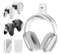 Support de Manette et Casque, Support Universel Murale pour Manettes Xbox/PS5/PS4/Nintendo Switch, Organisateur de 4 Accessoires Gaming avec Porte-Casque PliableBlanc, 2 Paquets