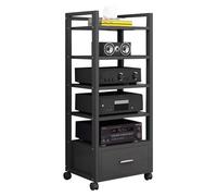 Support de média AV roulant à 3/4/5 niveaux avec tiroir HiFi Audio Vidéo Rack pour TV CD DVD Stockage de composants Home Cinéma et haut-parleur de bureau Support amplificateur