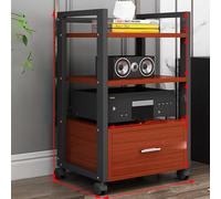 Support de médias audio-vidéo mobile à 3/4/5 niveaux avec tiroir et roues, armoire stéréo Hifi pour home cinéma et systèmes de divertissement (noir + teck, 152,4 cm)