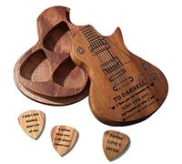 Support de médiator en bois personnalisé avec 3 médiators de guitare,Boîte personnalisée de médiators de guitare, nom gravé, texte, cadeau personnalisé pour papa, mari, petit ami, fils, amis