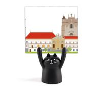 Support de mémo en forme de chat noir avec dessin animé Portugal Coimbra National Landmark Building