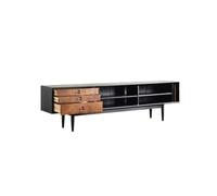 Support de Meuble TV 200cm Meuble de Rangement Bois Noir Rétro, Hub de Rangement et Loisirs pour Maison pour Hôtels & Locations Saisonnières Meuble de Télévision pour Centre de Divertissement